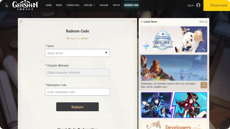 Redeem Genshin Impact Codes