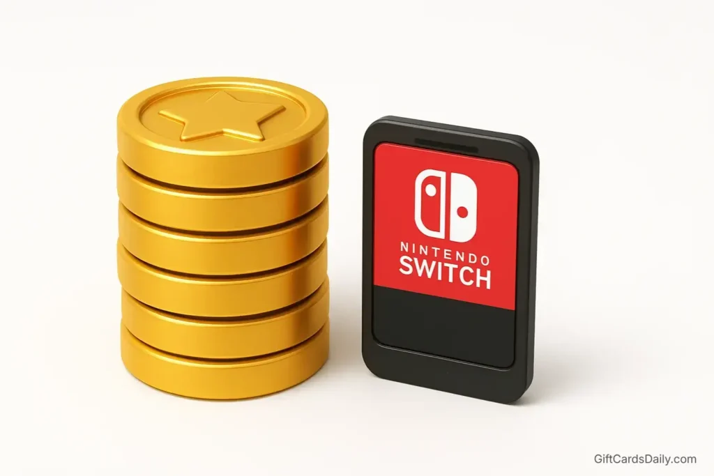 Stacks of gold coins representing My Nintendo Gold Points earned from digital purchases.
